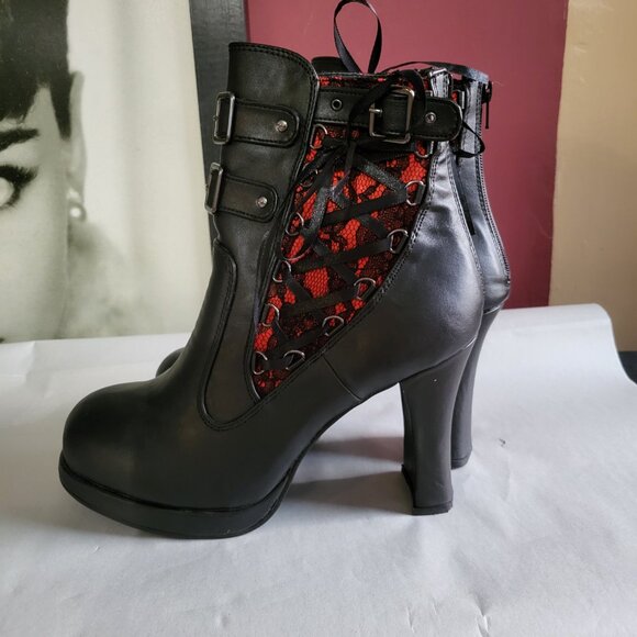 NWOT DEMONIA CRYPTO-51 RED CORSET LACE ANKLE BOOTS SZ 12 - Picture 2 of 10